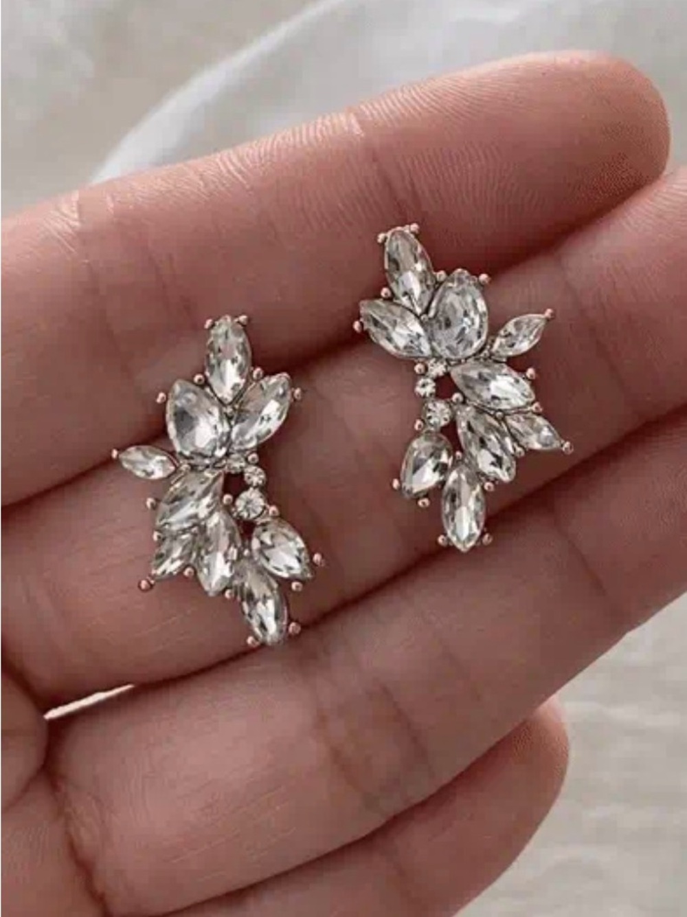 Crystal Cluster Earrings Gold Clear Bridal Wedding